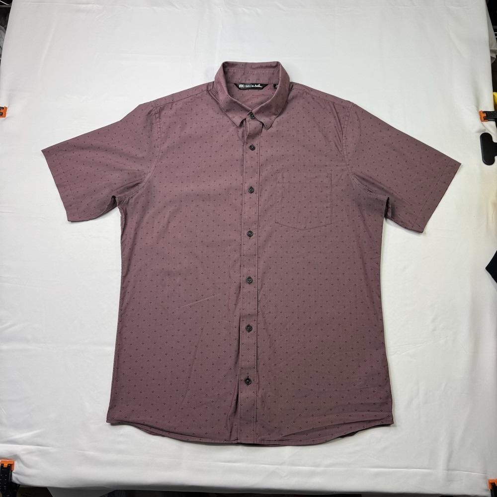 Travis Mathew Shirt Mens Medium Red Golf Button Up Short Sleeve Lightweight